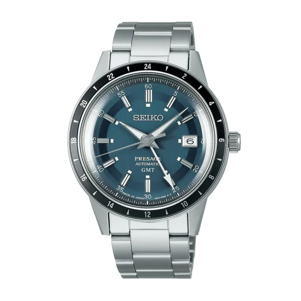 Seiko Presage 'Petrol Blue' Style 60s Road Trip GMT 41mm Mens Watch Blue