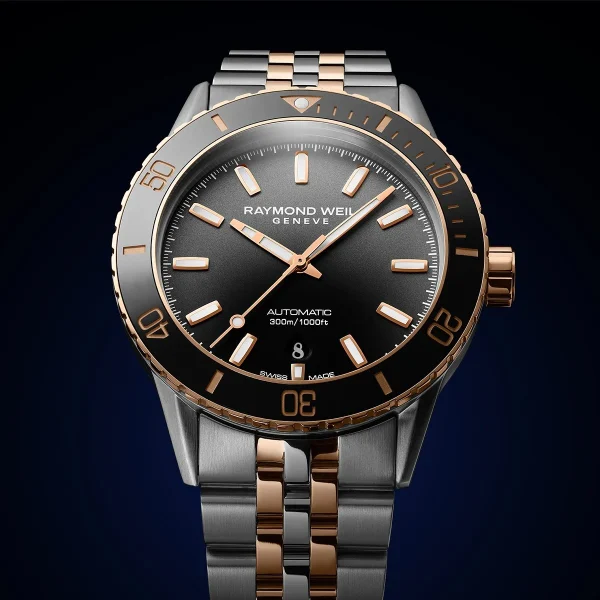 Raymond Weil Freelancer Diver Men's Two-Tone Gradient Black Dial Bracelet Watch, 42,5 mm - Image 4
