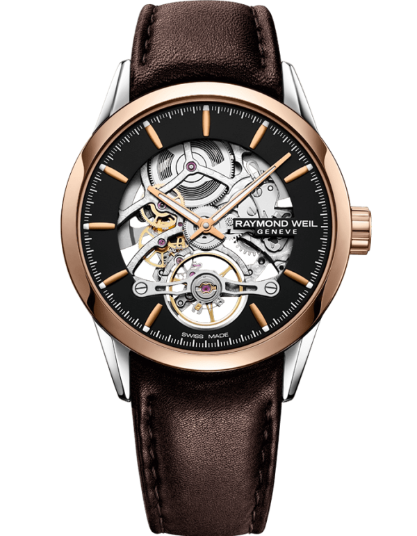 Raymond Weil Freelancer Calibre RW1212 Skeleton Men's Automatic Brown Leather Watch, 42mm