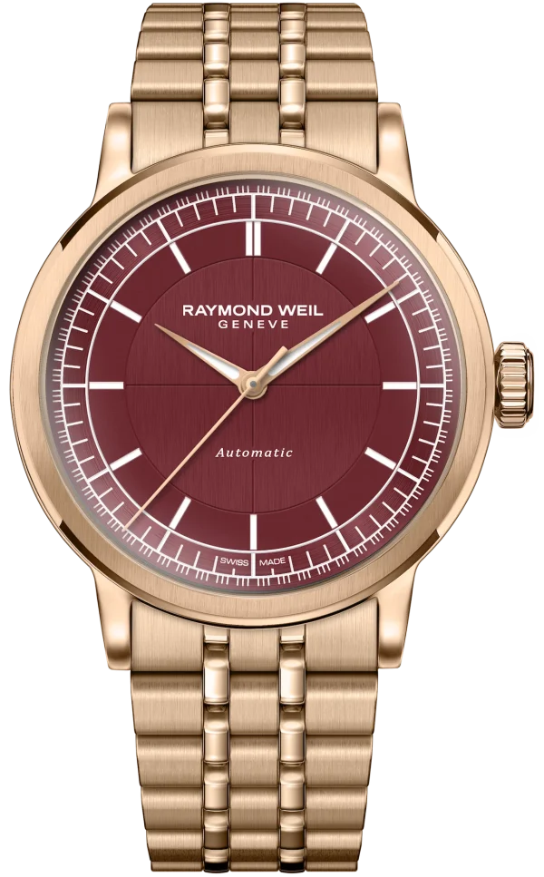 Raymond Weil Watch 2125-P5-45001 Millesime Automatic Central Mens, Rose Gold, Burgundy, 35 mm