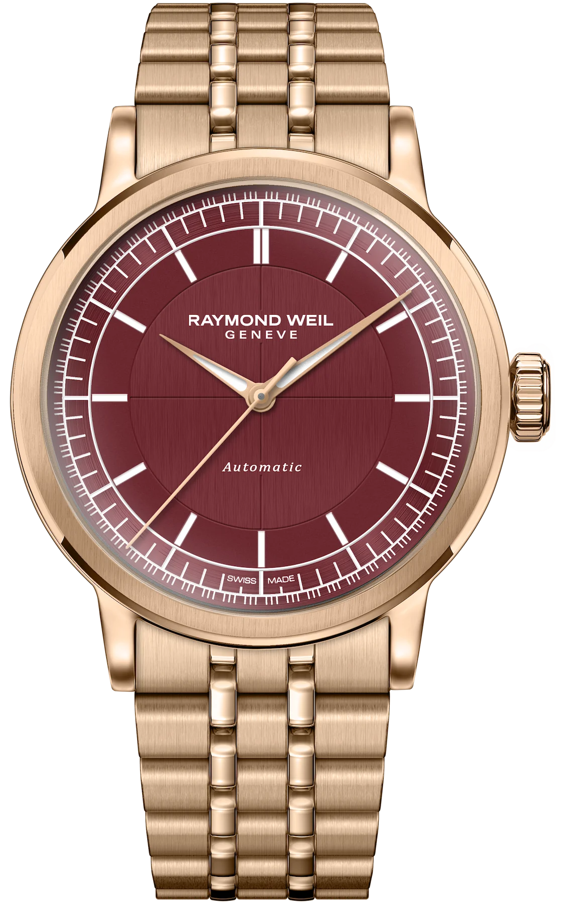 Raymond Weil Watch 2125-P5-45001 Millesime Automatic Central Mens, Rose Gold, Burgundy, 35 mm