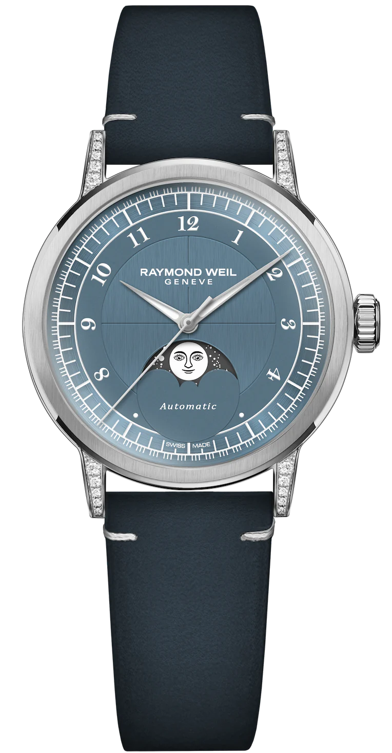 Raymond Weil 2145-scs-05511 Millesime Mens Automatic Moon Phase, Leather, Case Steel, Blue, 35 mm