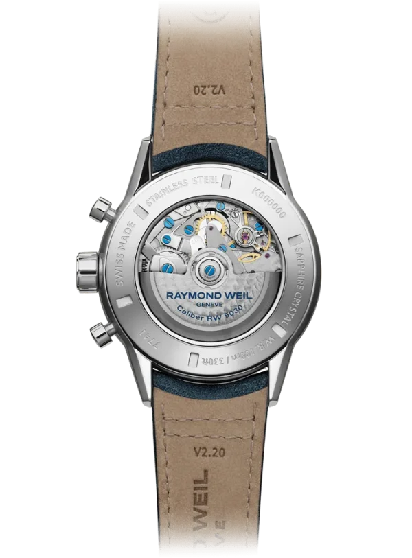 RAYMOND WEIL Freelancer Men's Automatic Chronograph Blue Leather Watch, 43.5mm - Image 3