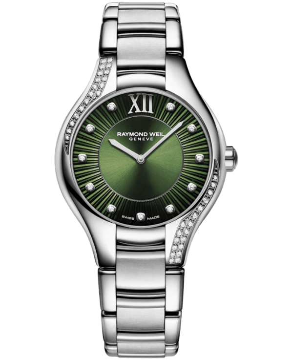 Raymond Weil Noemia Ladies Quartz Green Dial 47 Diamonds Watch, 32mm