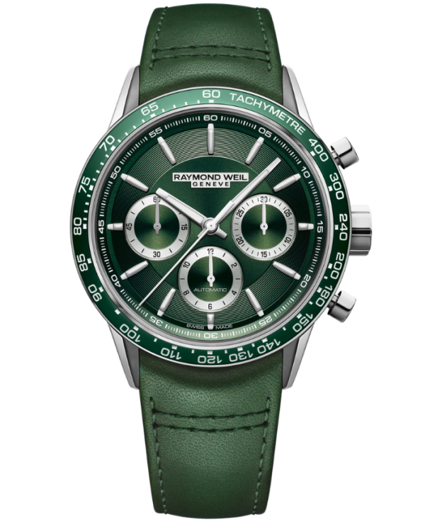 Raymond Weil Freelancer Men's Automatic Chronograph Green Leather Watch, 43.5mm