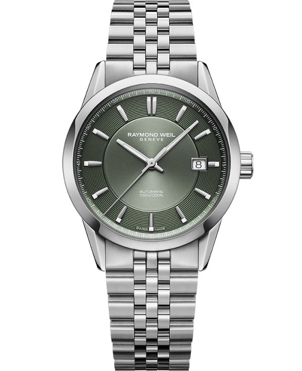 Raymond Weil Freelancer Automatic Olive Green Dial Stainless Steel Bracelet Watch, 38 mm