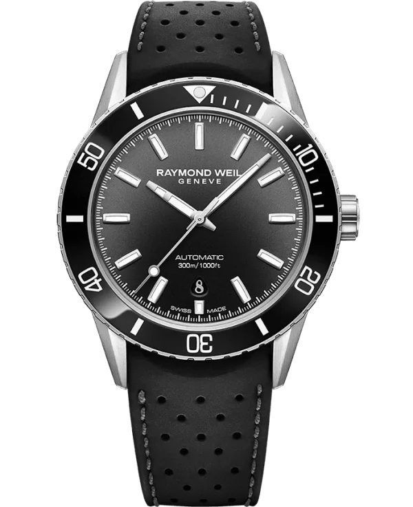 RAYMOND WEIL Freelancer Diver Black Dial & Rubber Strap, Stainless Steel Watch, 42,5 mm