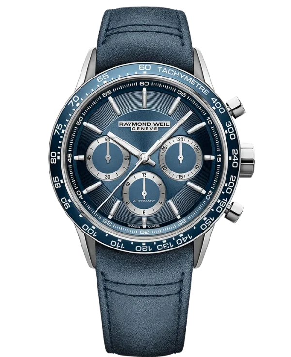 RAYMOND WEIL Freelancer Men's Automatic Chronograph Blue Leather Watch, 43.5mm