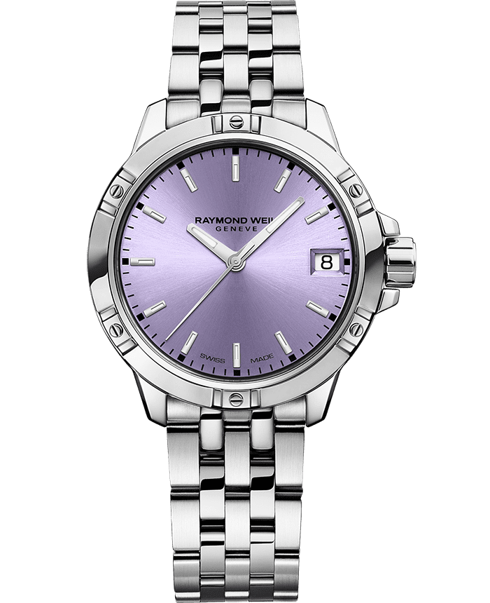 Raymond Weil 5960-ST-46001 Tango Classic Ladies Quartz Lavender Dial Steel Date Watch, 30 mm Stainless Steel Bracelet, Lavender Dial, Indexes, Stainless Steel Case