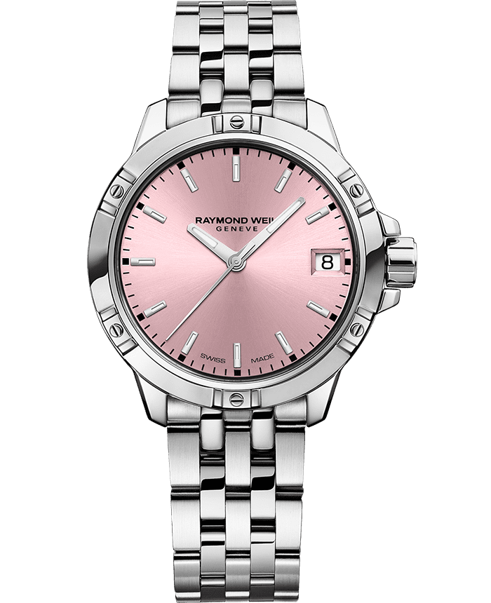 Raymond Weil 5960-ST-80001 Tango Classic Ladies Quartz Pink Dial Steel Date Watch, 30mm Stainless Steel Bracelet, Pink Dial, Indexes, Stainless Steel Case