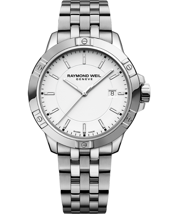 Raymond Weil 8160-ST-30041 Tango Classic Men's Quartz White Dial Bracelet Watch, 41mm Stainless Steel Bracelet, White Dial, Indexes, Date, Stainless Steel Case