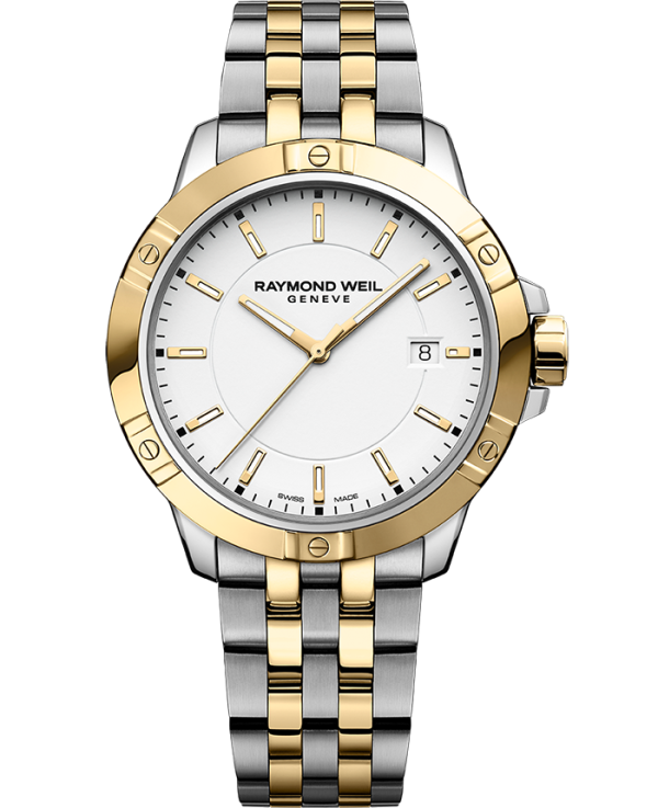 Raymond Weil 8160-STP-30041 Tango Classic Men's Quartz Two-Tone Bracelet Watch, 41mm Stainless Steel Bracelet, Yellow Gold PVD, White Dial, Indexes, Date