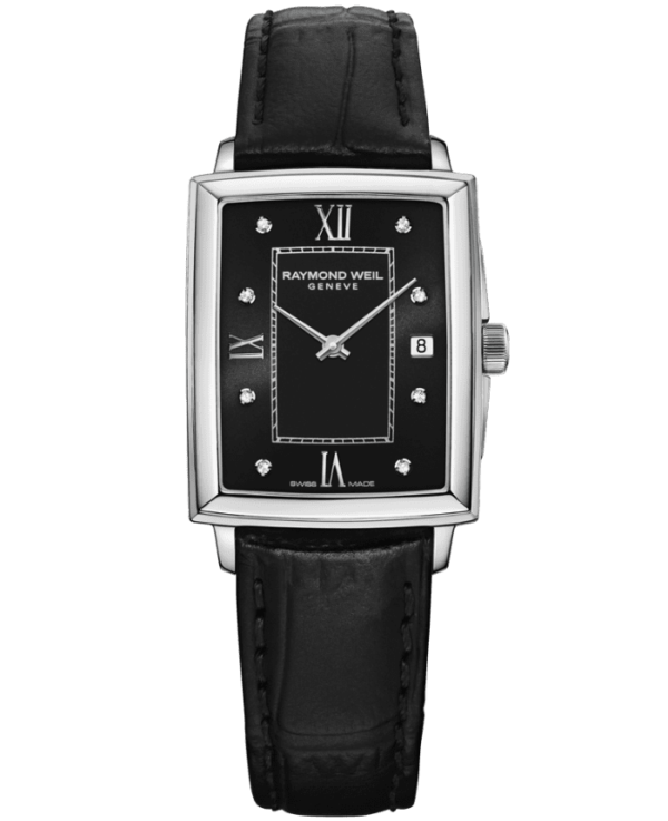 Raymond Weil Toccata Ladies Black Dial Diamond Leather Watch, 22.6 x 28.1 mm