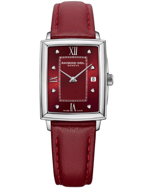 Raymond Weil Toccata Ladies Ruby Dial Diamond Leather Watch, 22.6 x 28.1 mm