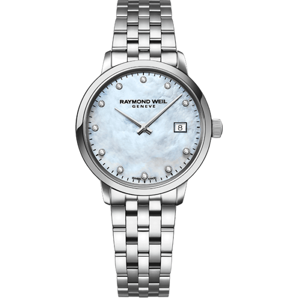 Raymond Weil 5985-ST-97081 Toccata Ladies White Mother-of-Pearl Diamond Quartz Watch, 29mm stainless steel, white mother-of-pearl dial, 11 diamonds