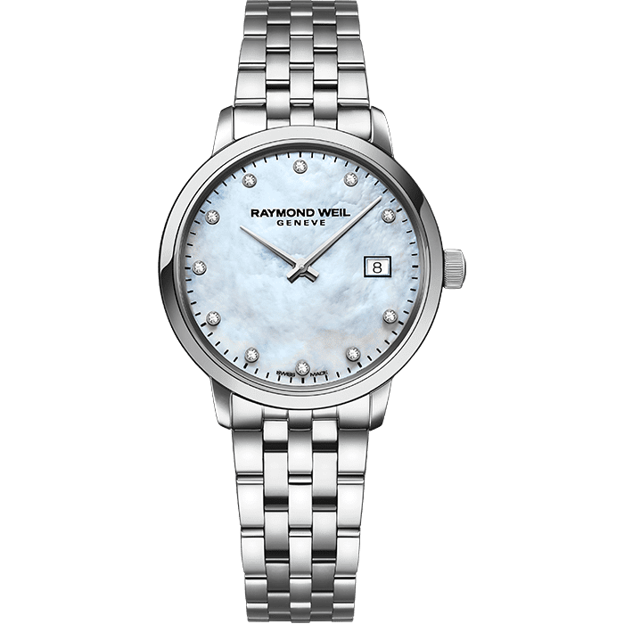 Raymond Weil 5985-ST-97081 Toccata Ladies White Mother-of-Pearl Diamond Quartz Watch, 29mm stainless steel, white mother-of-pearl dial, 11 diamonds