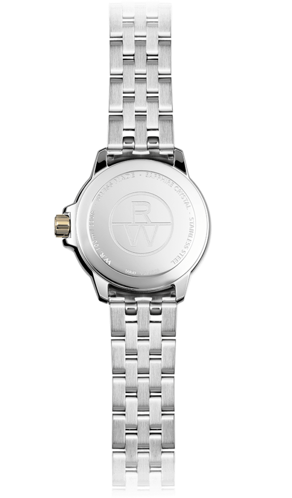 Raymond Weil 5960-STP-00995 Tango Classic Ladies Quartz Gold Two-Tone Stainless Steel Diamond Watch, 30mm Stainless Steel Bracelet, Mother-of-pearl Dial, Roman Numerals, 8 Diamonds, Yellow Gold PVD