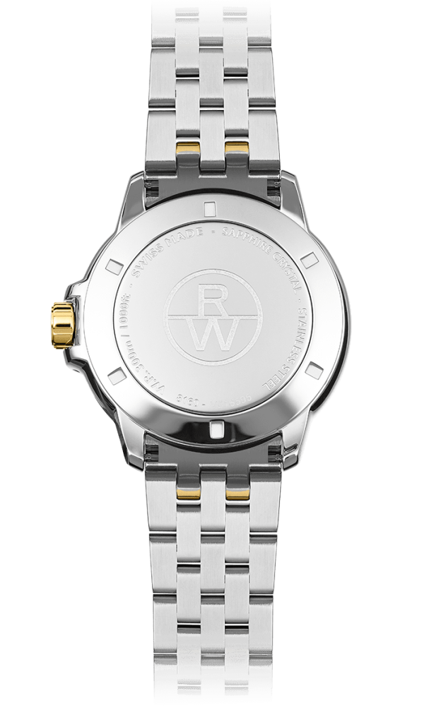 Raymond Weil 8160-STP-00308 Tango Classic Men's Quartz Two-tone Gold Steel Bracelet Watch, 41mm stainless steel bracelet, white dial, Roman numerals, yellow gold PVD