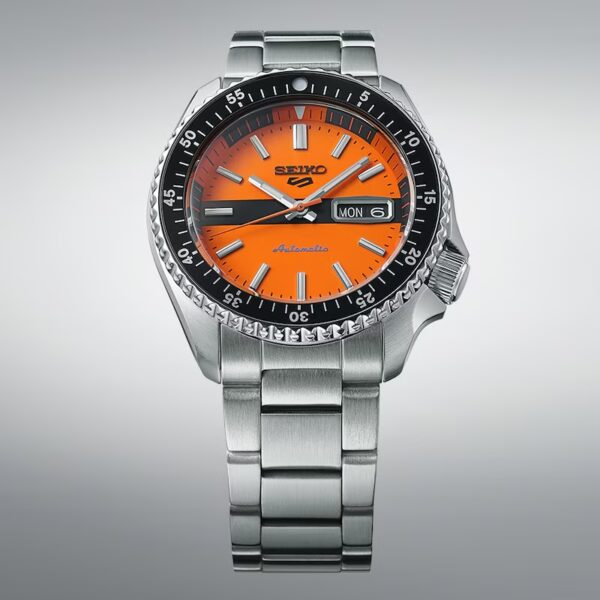 Seiko 5 Sports Orange Dial & Stainless Steel Bracelet Watch - Image 2