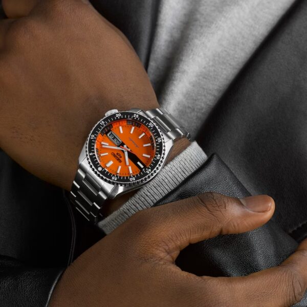 Seiko 5 Sports Orange Dial & Stainless Steel Bracelet Watch - Image 3