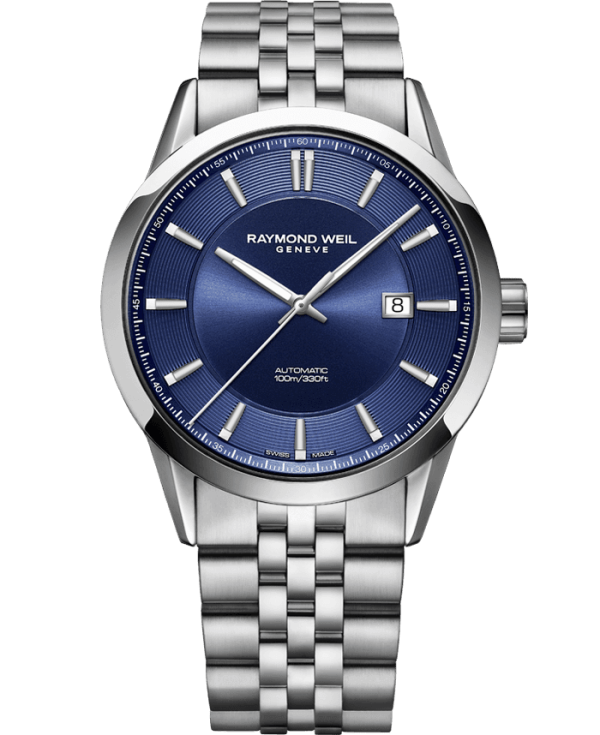 Raymond Weil 2731-ST-50001 Freelancer Men's Automatic Blue Dial Stainless Steel Bracelet Watch, 42mm stainless steel bracelet, blue dial,