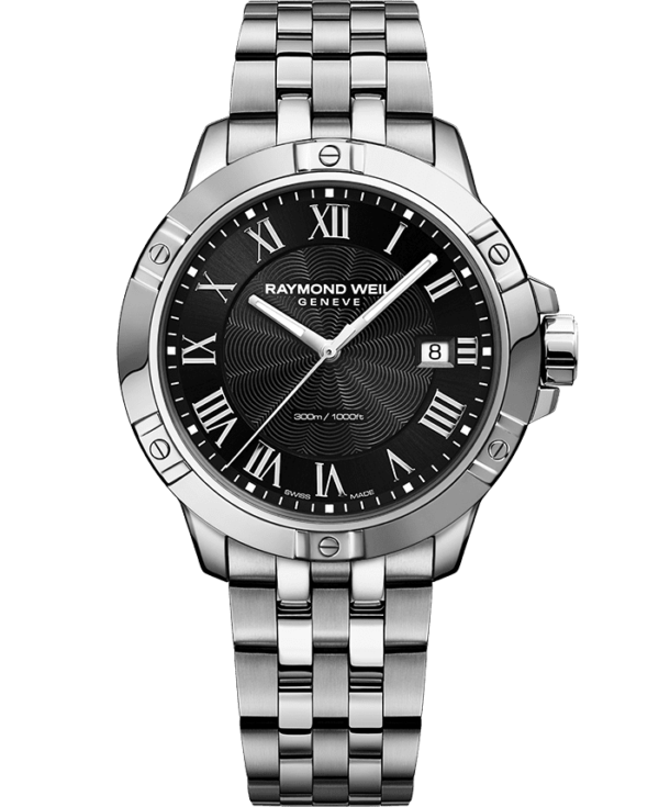 Raymond Weil 8160-ST-00208 Tango Classic Men's Quartz Black Steel Bracelet Watch, 41mm stainless steel, black dial, silver Roman numerals