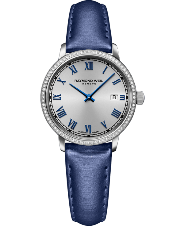 Raymond Weil Toccata Ladies 76 Diamonds Blue Satin Strap Quartz Watch, 29 mm