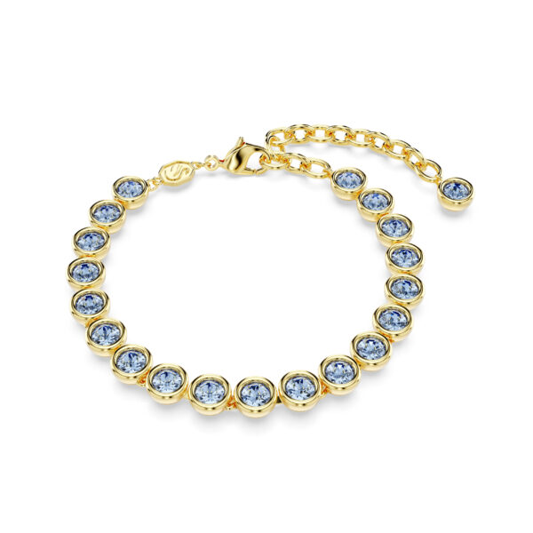 Swarovski Imber Tennis bracelet, Round cut, Blue, Gold-tone plated