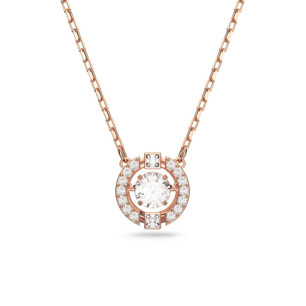 Swarovski Una necklace, Round cut, White, Rose gold-tone plated