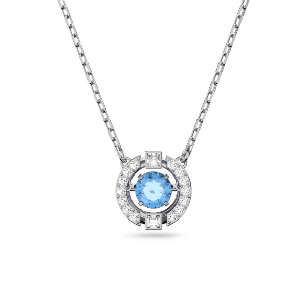 Swarovski Una necklace, Round cut, Blue, Rhodium plated