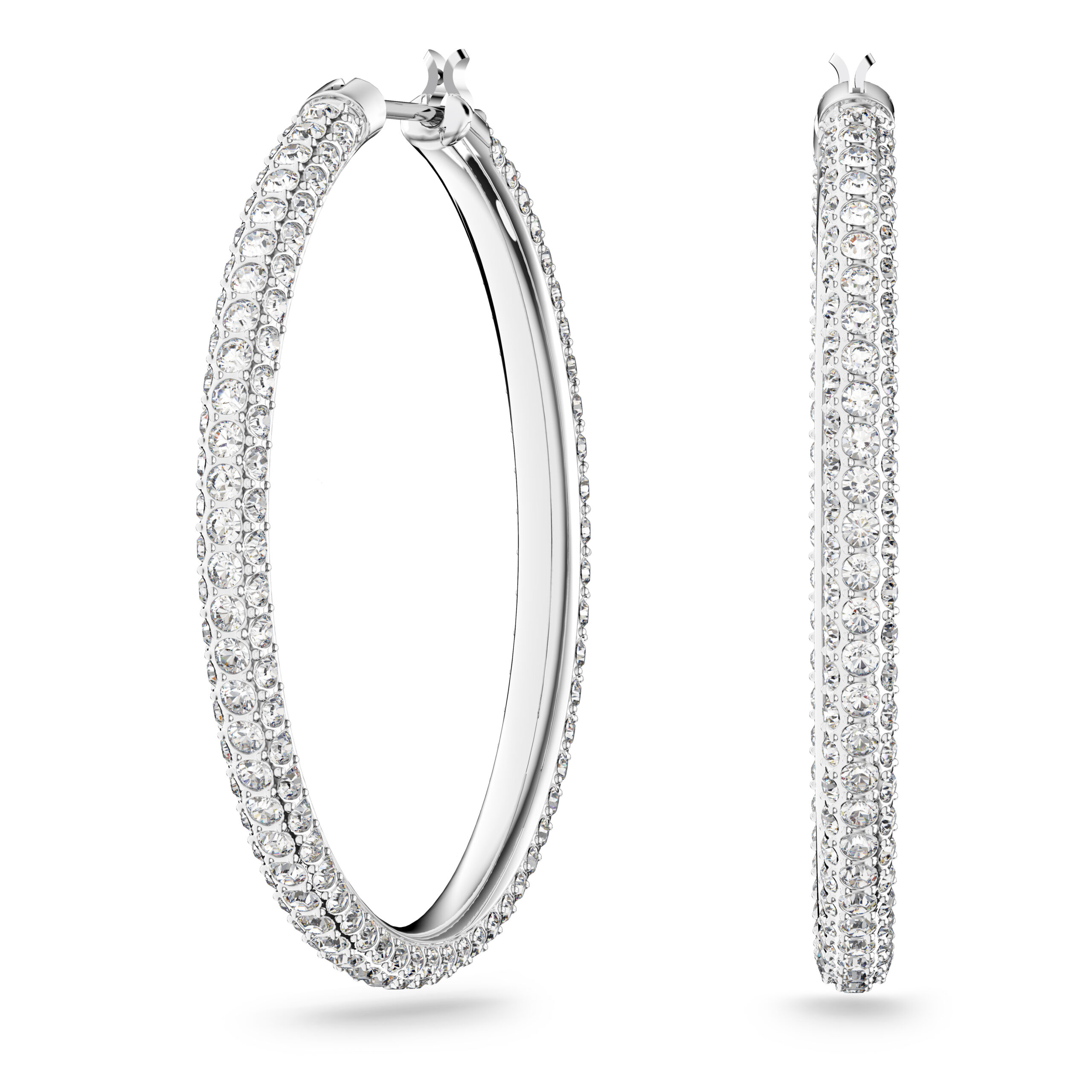 Swarovsk 5389432 Dextera Hoop Earrings, Pavé, Large, White, Rhodium Plated