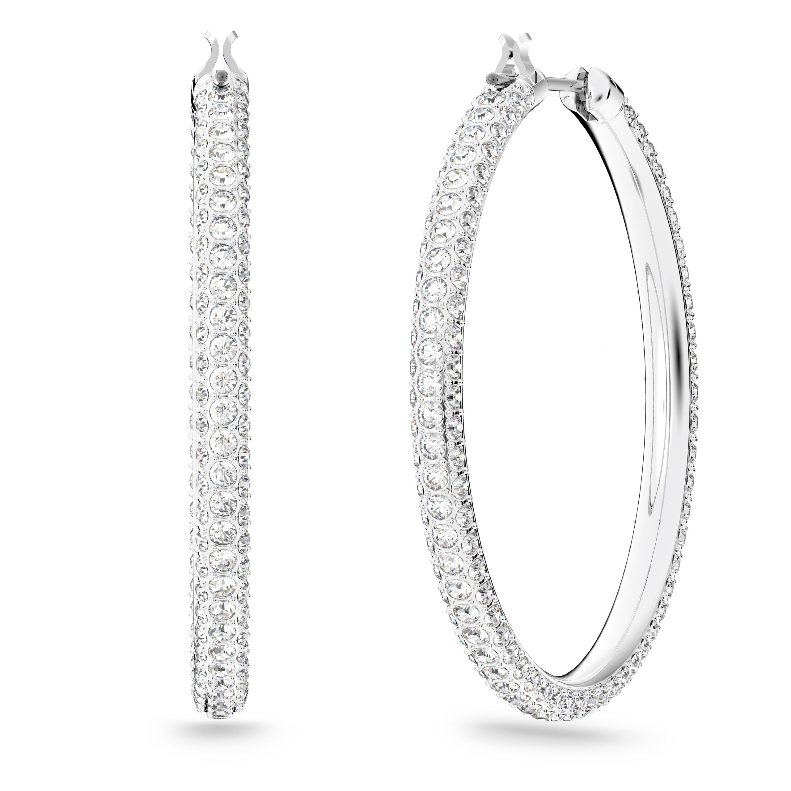 Swarovsk 5389432 Dextera Hoop Earrings, Pavé, Large, White, Rhodium Plated