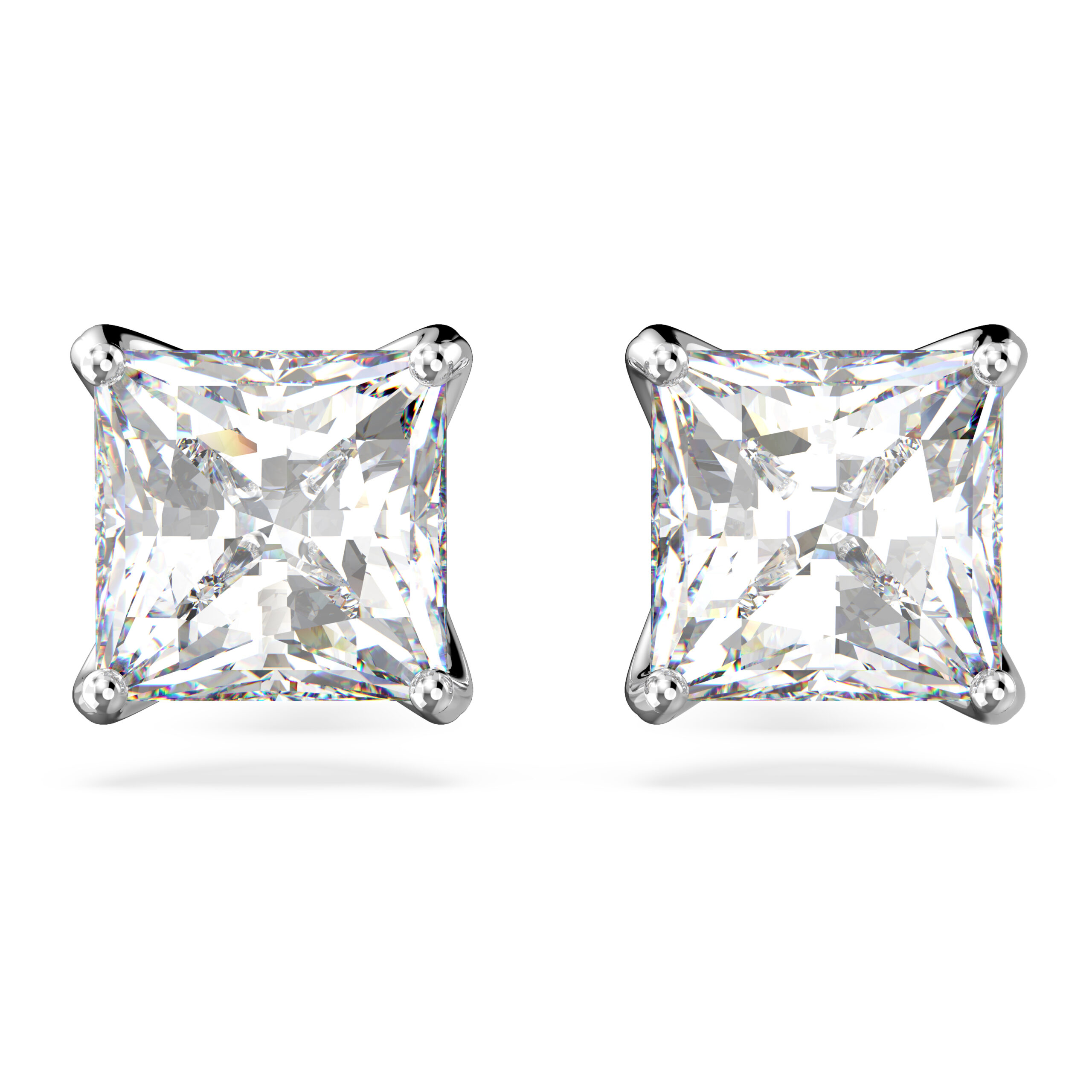 Swarovsk 5430365 Stilla Attract Stud Earrings, Square Cut, White, Rhodium Plated