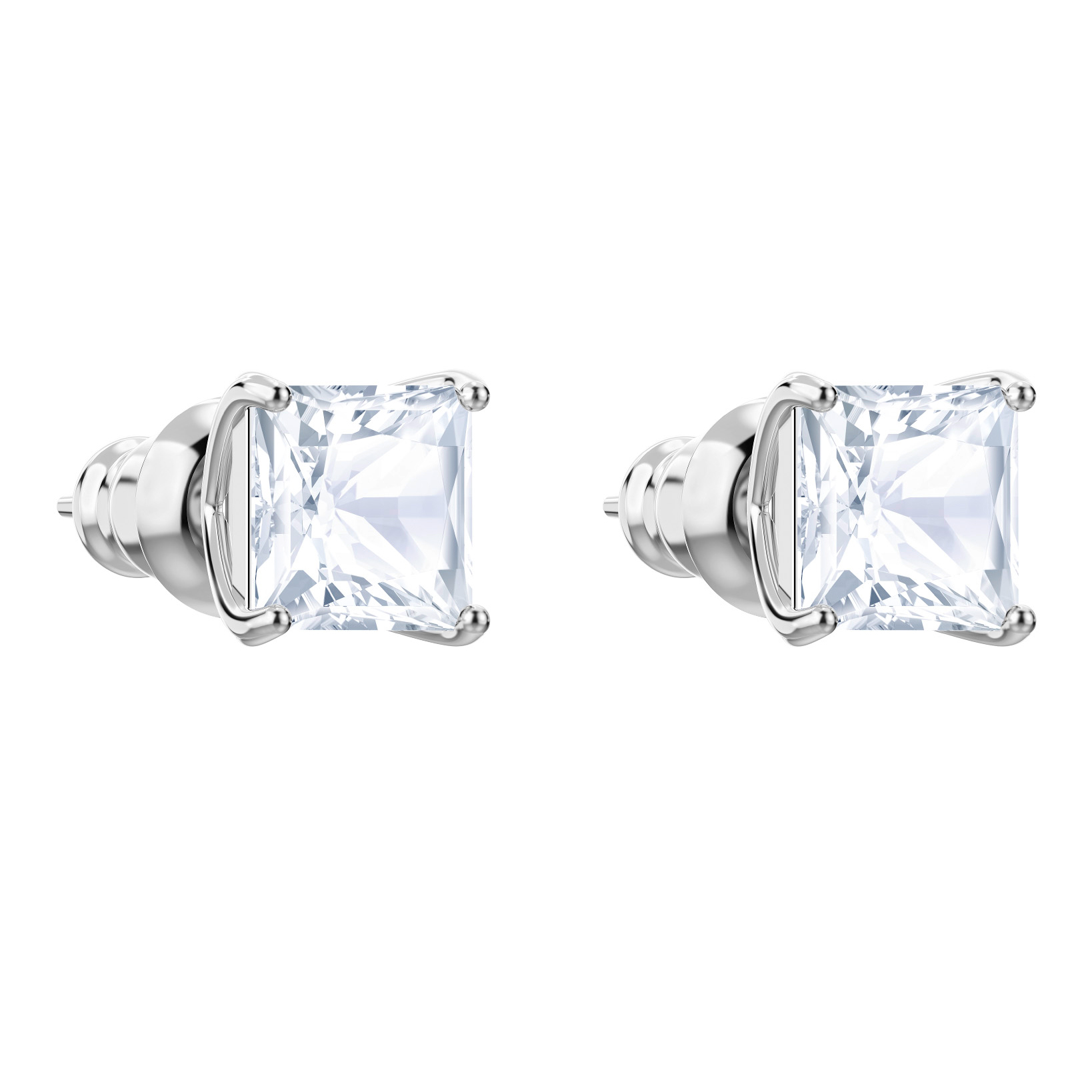 Swarovsk 5430365 Stilla Attract Stud Earrings, Square Cut, White, Rhodium Plated