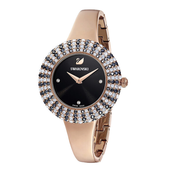 Swarovski Crystal Rose Watch, Swiss Made, Metal Bracelet, Black, Rose Gold-tone Finish - Image 3