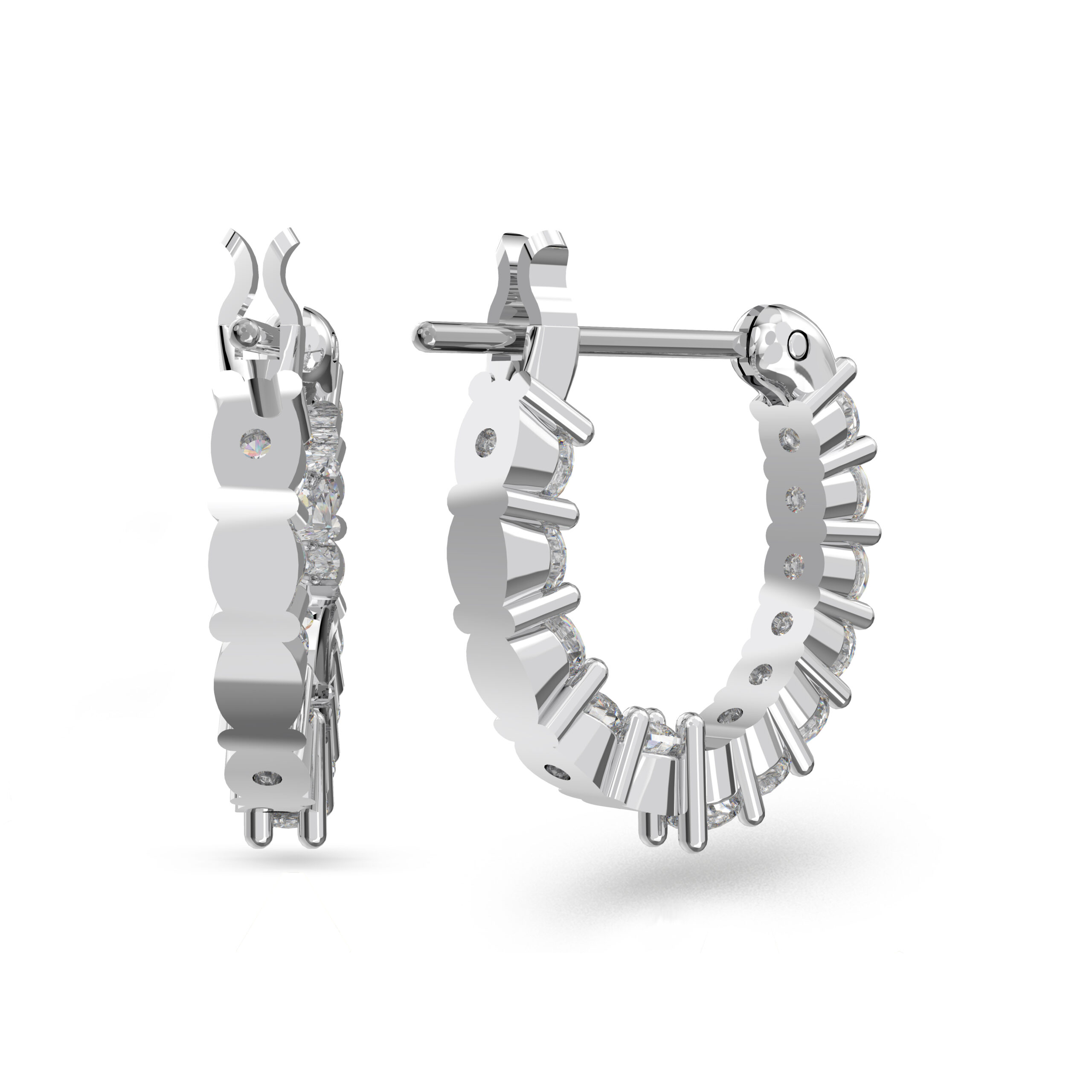 Swarovsk 5562126 Matrix Vittore Hoop Earrings, Round Cut, White, Rhodium Plated