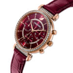Swarovsk 5580345 Passage Chrono Watch, Swiss Made, Leather Strap, Red, Rose Gold-tone Finish
