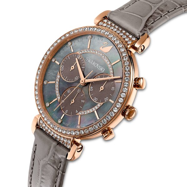 Swarovski Passage Chrono Watch, Swiss Made, Leather Strap, Gray, Rose Gold-Tone Finish - Image 4