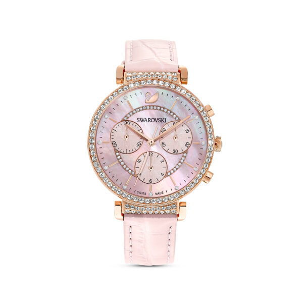 Swarovsk 5580352 Passage Chrono Watch, Swiss Made, Leather Strap, Pink, Rose Gold-tone Finish