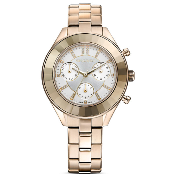 Swarovski Octea Lux Sport watch, Swiss Made, Metal bracelet, Gold tone, Champagne gold-tone finish