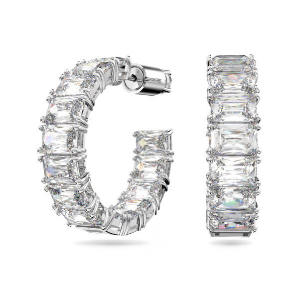 Swarovski Matrix hoop earrings, Octagon cut, White, Rhodium plated