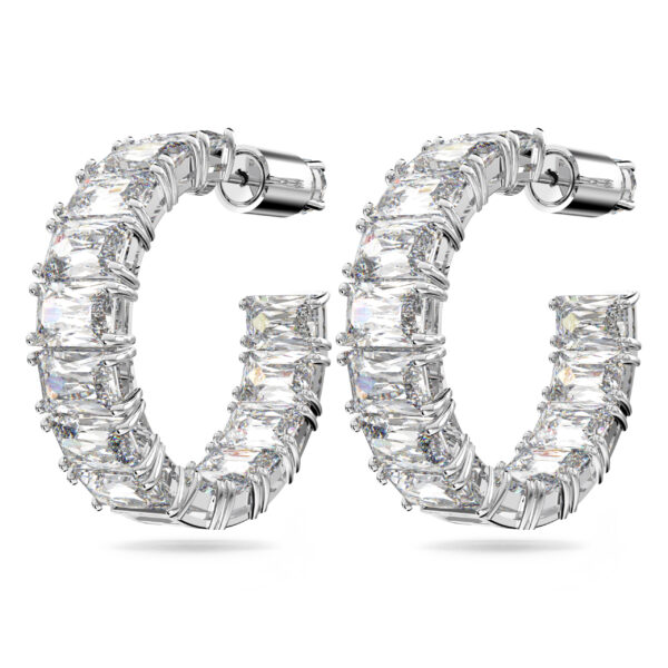 Swarovski Matrix hoop earrings, Octagon cut, White, Rhodium plated - Image 3