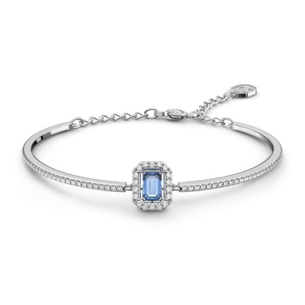 Swarovski Una bangle, Octagon cut, Pavé, Blue, Rhodium plated