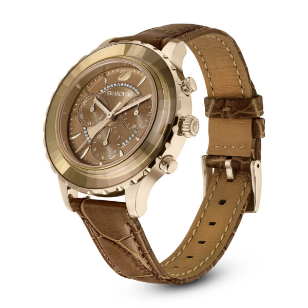 Swarovski Octea Lux Chrono watch, Swiss Made, Leather strap, Brown, Gold-tone finish - Image 2