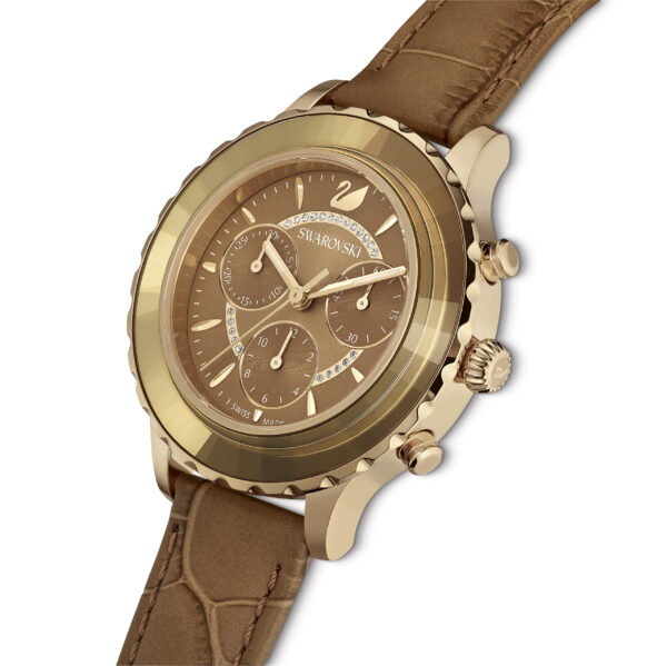 Swarovski Octea Lux Chrono watch, Swiss Made, Leather strap, Brown, Gold-tone finish - Image 4