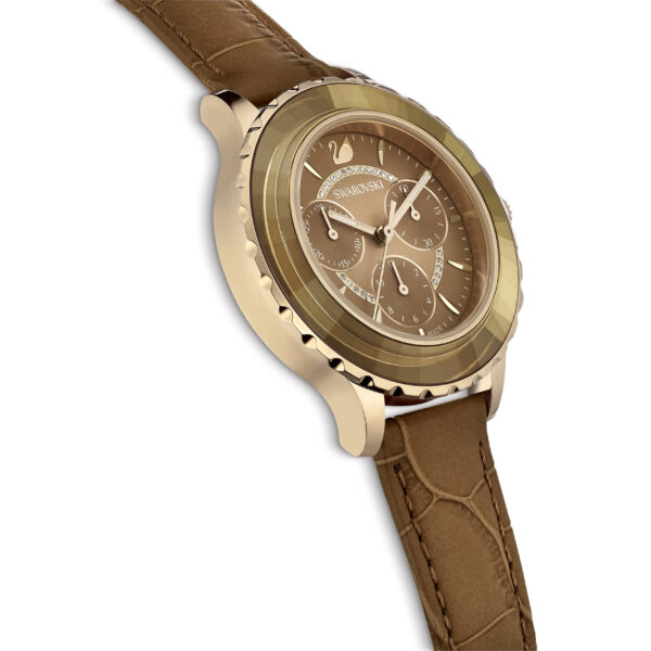 Swarovski Octea Lux Chrono watch, Swiss Made, Leather strap, Brown, Gold-tone finish - Image 6