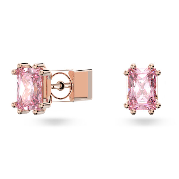 Swarovski Chroma Stud Earrings, Cushion Cut, Pink, Rose Gold-Tone Plated - Image 2