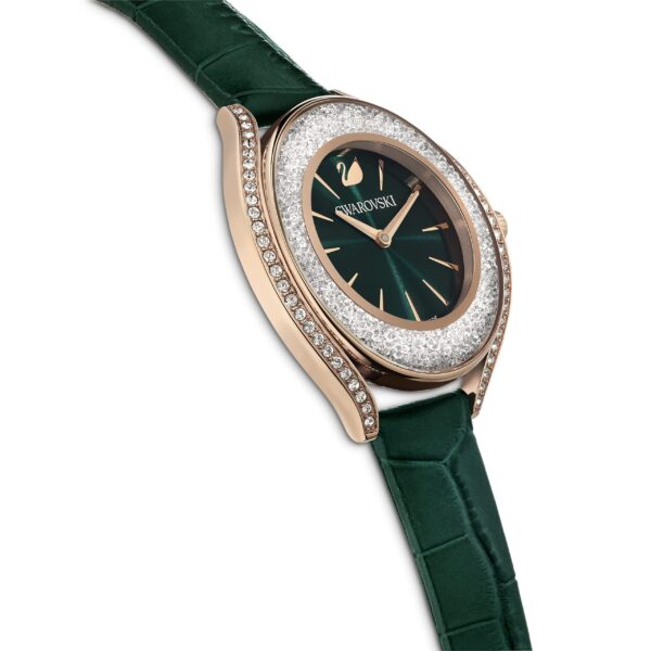 Swarovski Crystalline Aura Watch, Swiss Made, Leather Strap, Green, Rose Gold-Tone Finish - Image 5