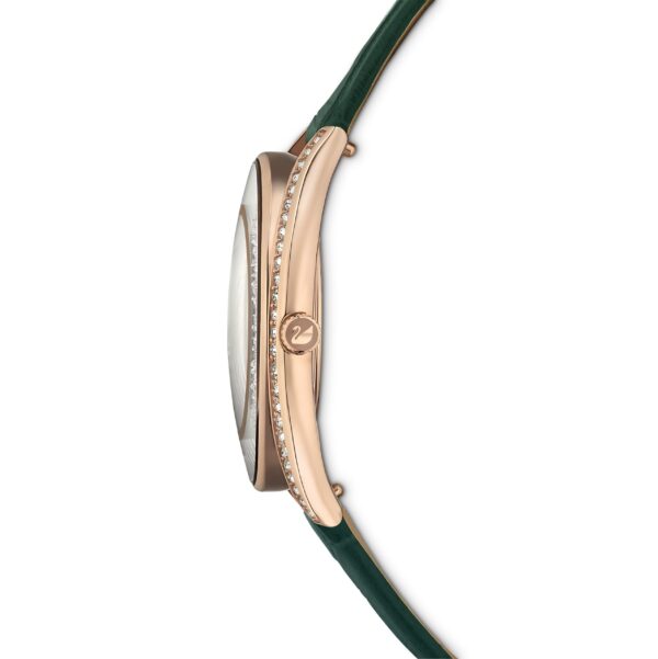 Swarovski Crystalline Aura Watch, Swiss Made, Leather Strap, Green, Rose Gold-Tone Finish - Image 6