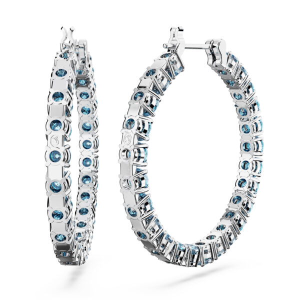 Swarovski Matrix Hoop Earrings, Round Cut, Blue, Rhodium Plated - Image 4